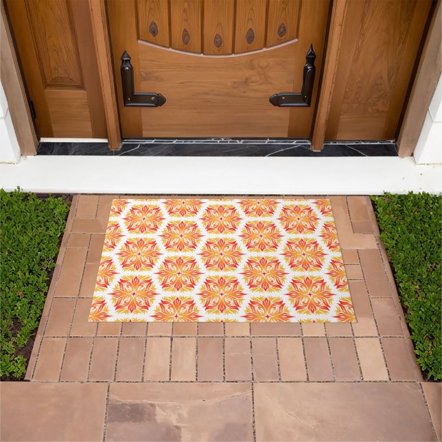 Orange Flowers, Pattern Of Flowers, Floral Pattern Doormat (Outdoor)