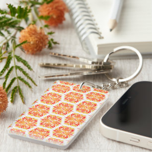 Orange Flowers, Pattern Of Flowers, Floral Pattern Key Ring