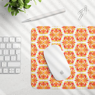 Orange Flowers, Pattern Of Flowers, Floral Pattern Mouse Pad