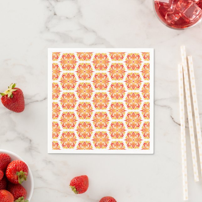 Orange Flowers, Pattern Of Flowers, Floral Pattern Napkin (Insitu)
