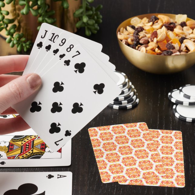 Orange Flowers, Pattern Of Flowers, Floral Pattern Playing Cards (In Situ)