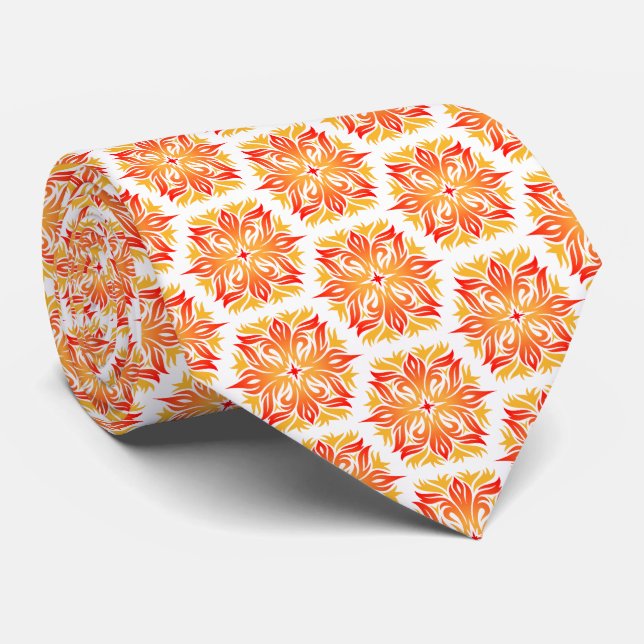 Orange Flowers, Pattern Of Flowers, Floral Pattern Tie (Rolled)