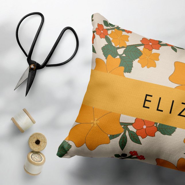 Orange Flowers, Pattern Of Flowers, Your Name Decorative Cushion (Creator Uploaded)