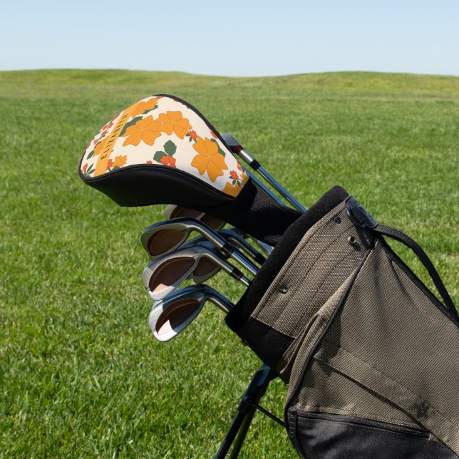 Orange Flowers, Pattern Of Flowers, Your Name Golf Head Cover (In Situ)