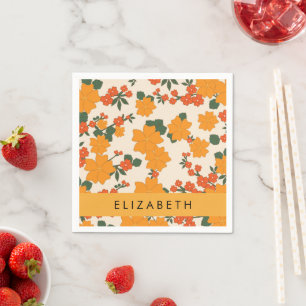 Orange Flowers, Pattern Of Flowers, Your Name Napkin