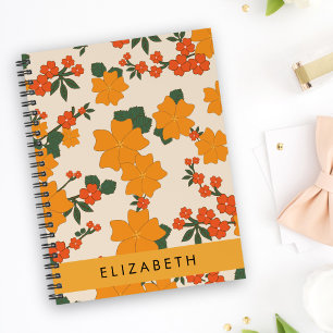 Orange Flowers, Pattern Of Flowers, Your Name Notebook