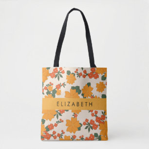 Orange Flowers, Pattern Of Flowers, Your Name Tote Bag
