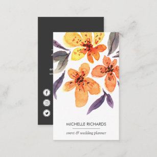 Orange Flowers   professional  Social Media Icons Business Card