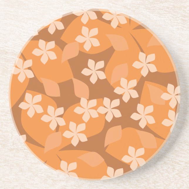 Orange Flowers. Retro Floral Pattern. Coaster (Front)
