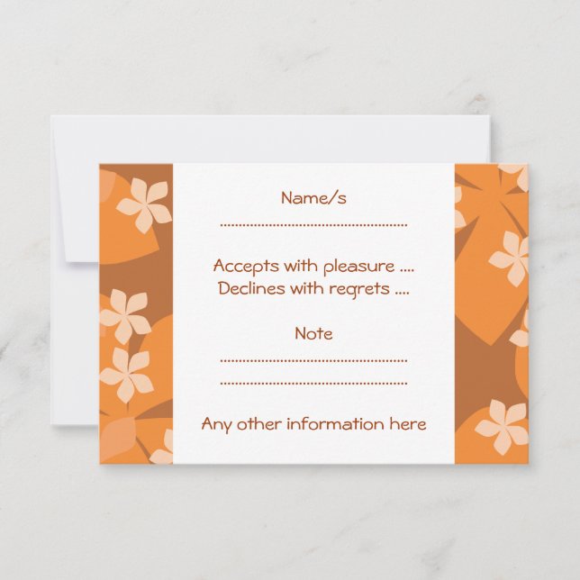 Orange Flowers. Retro Floral Pattern. RSVP Card (Front)