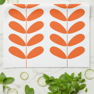Orange Flowers Retro Mid Century Modern Tea Towel