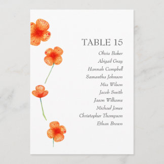 Orange flowers. Simple wedding Seating charts Invitation