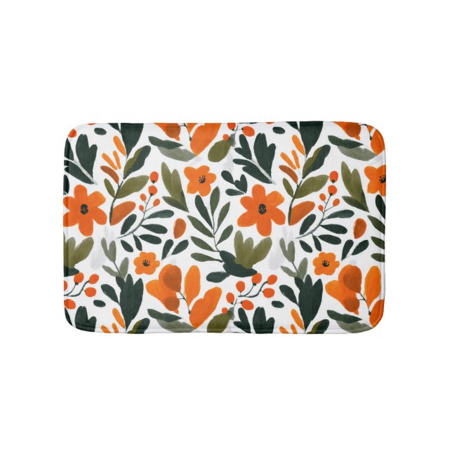 Orange Flowers Spring Foliage Elegant Botanical  Bath Mat (Front)