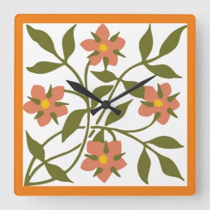 ORANGE FLOWERS SQUARE WALL CLOCK