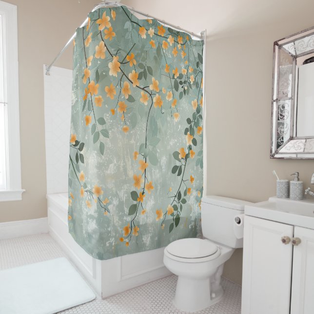 Orange Flowers Trailing Vine Shower Curtain (In Situ)
