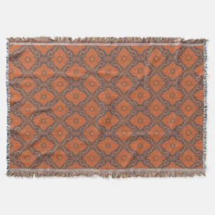 "Orange flowers” vintage floral arabesque pattern Throw Blanket