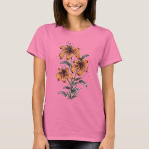 Orange Flowers Watercolor and Ink T-Shirt