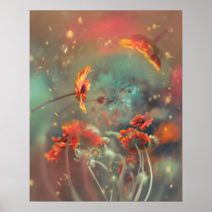 ORANGE FLOWERS WITH DREAMY ATMOSPHERIC BACKGROUND POSTER
