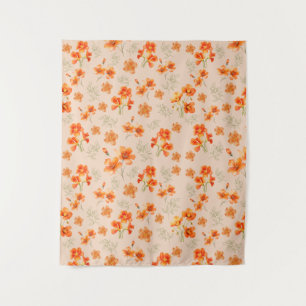 Orange Flowers with Green Leaves Tapestry