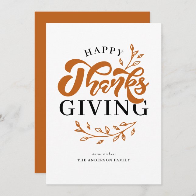 Orange Foliage Wreath Happy Thanksgiving Holiday Card (Front/Back)