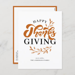 Orange Foliage Wreath Happy Thanksgiving Holiday Postcard