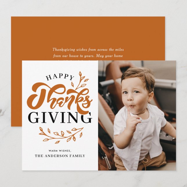 Orange Foliage Wreath Photo Happy Thanksgiving Holiday Card (Front/Back)