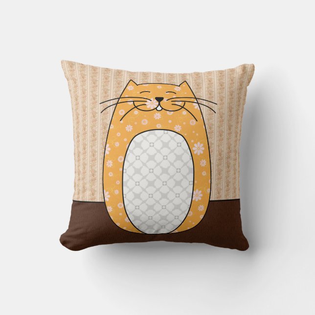 'Orange Folk Cat' Pillow (Front)