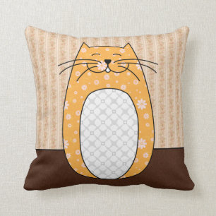 'Orange Folk Cat' Pillow