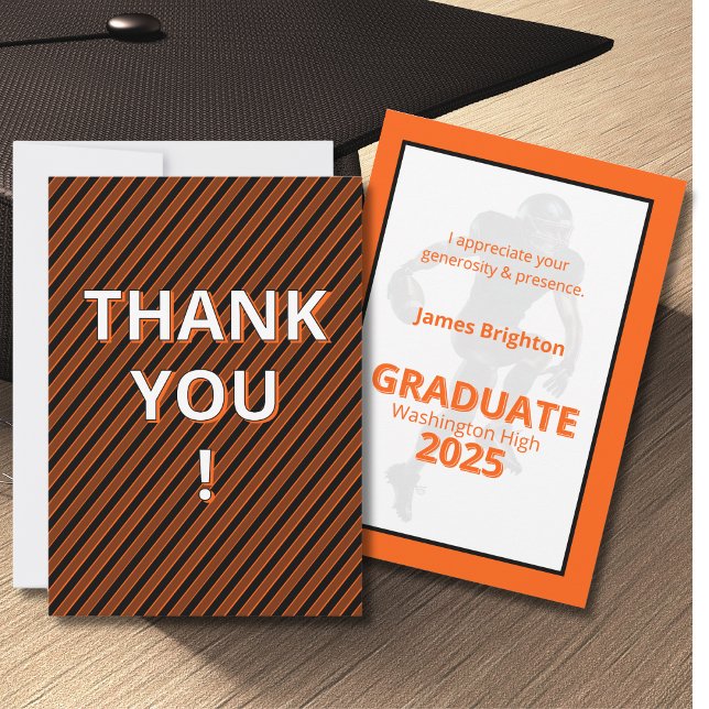 Orange Football Theme Graduation  Thank You Card (Creator Uploaded)