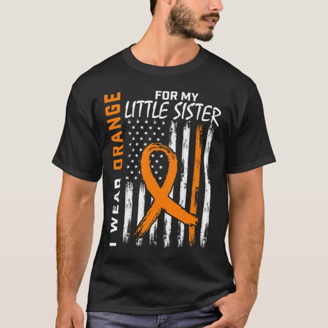 Orange For My Little Sister Leukaemia Cancer Aware T-Shirt (Front)