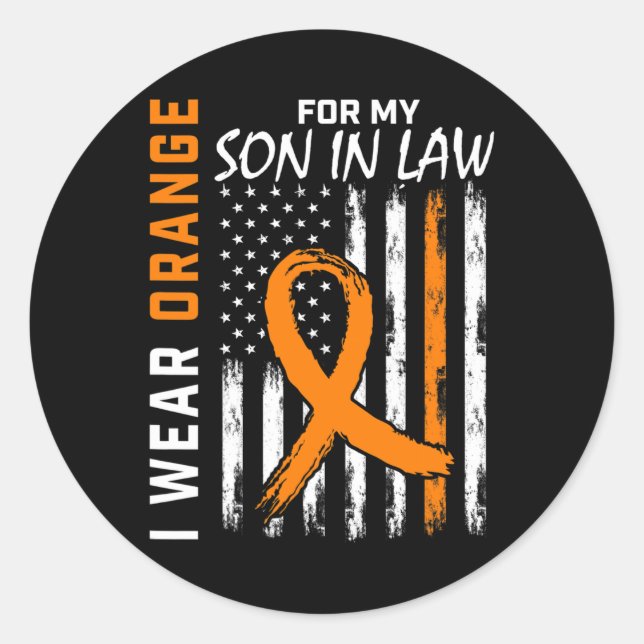 Orange For My Son In Law Leukaemia Cancer Awarenes Classic Round Sticker (Front)