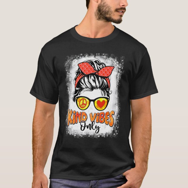 Orange  For Women Messy Bun Kind Vibes Only Unity  T-Shirt (Front)