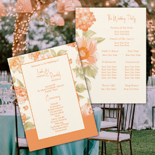 Orange Foral Wedding Program Invitation