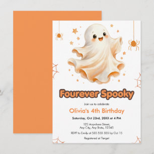 Orange Four Ever Spooky Halloween 4th Birthday Invitation
