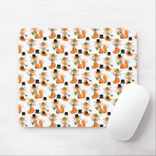 Orange Fox Autumn Trees Forest Hipster Glasses Fox Mouse Pad