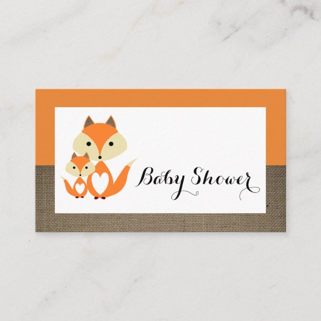Orange Fox Burlap Baby Shower Ticket Invitation (Front)