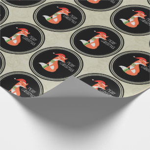 Orange Fox in Red Santa Hat Merry Christmas Wrapping Paper
