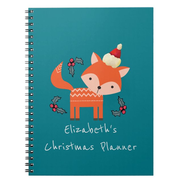 Orange Fox In Santa Hat Christmas Plans Customised Spiral Notebook (Front)