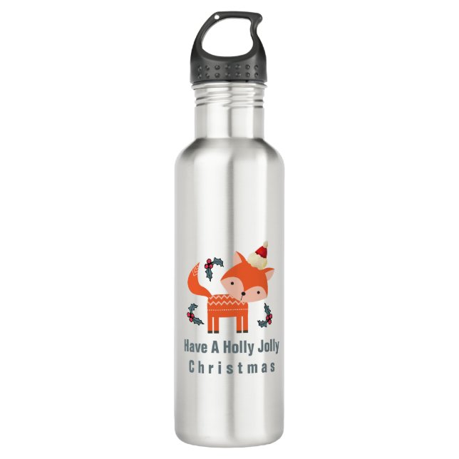 Orange Fox In Santa Hat Cute Whimsical Christmas 710 Ml Water Bottle (Front)