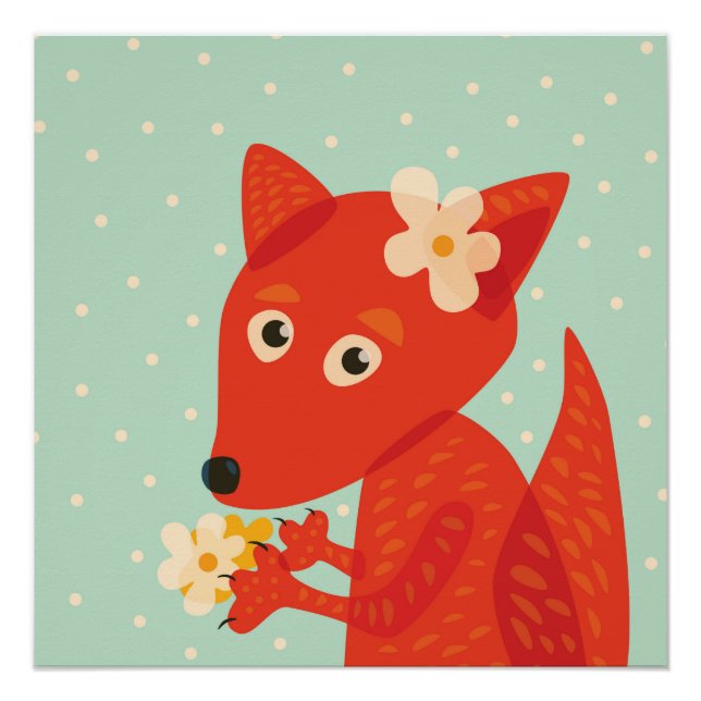 Orange Fox Kawaii Cute Kids Poster (Front)