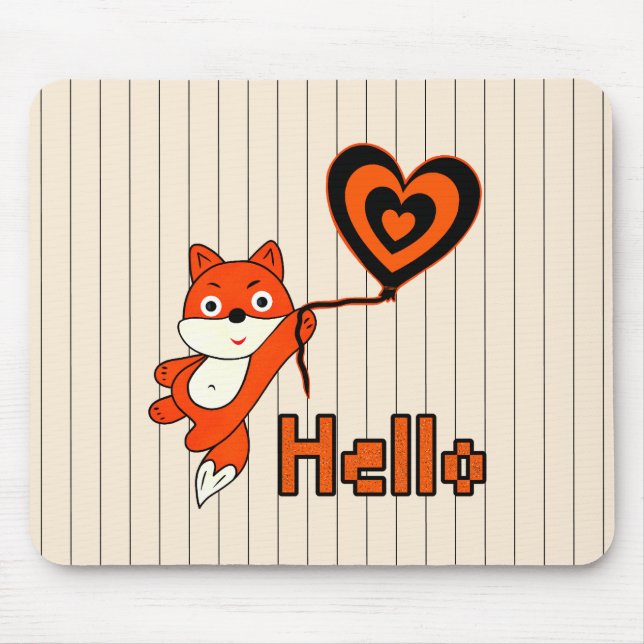 Orange fox with heart gel mouse pad (Front)