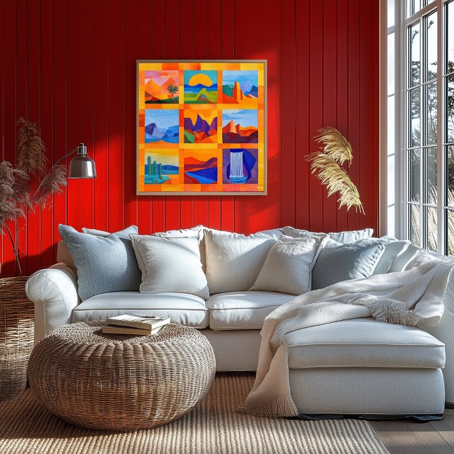 Orange Framed Desert Art Grid – Colourful Geometri Poster (Creator Uploaded)