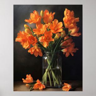 Orange Freesia Flowers Art Print Poster