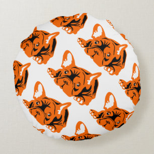 orange French Bulldog Round Cushion