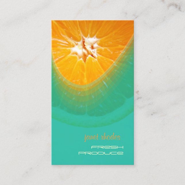 Orange, fresh produce business cards (Front)