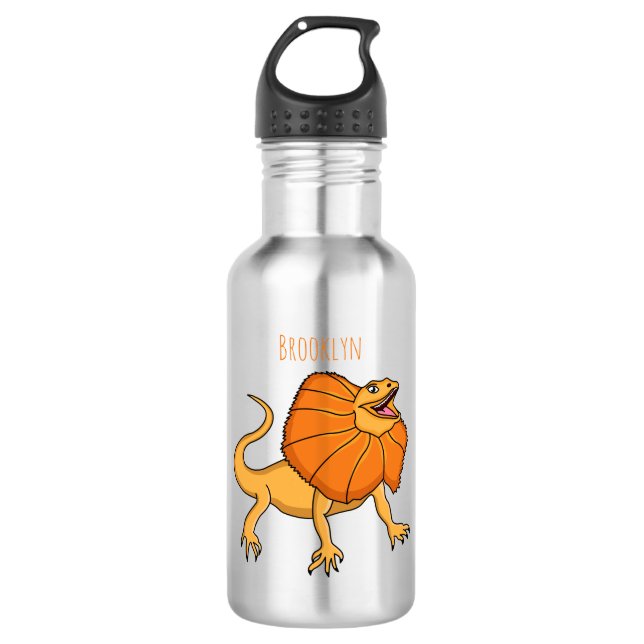 Orange frilled-neck lizard cartoon illustration 532 ml water bottle (Front)