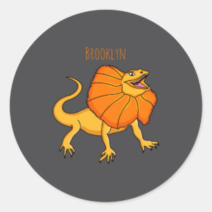 Orange Frilled Neck Lizard Cartoon Illustration Ba Classic Round Sticker