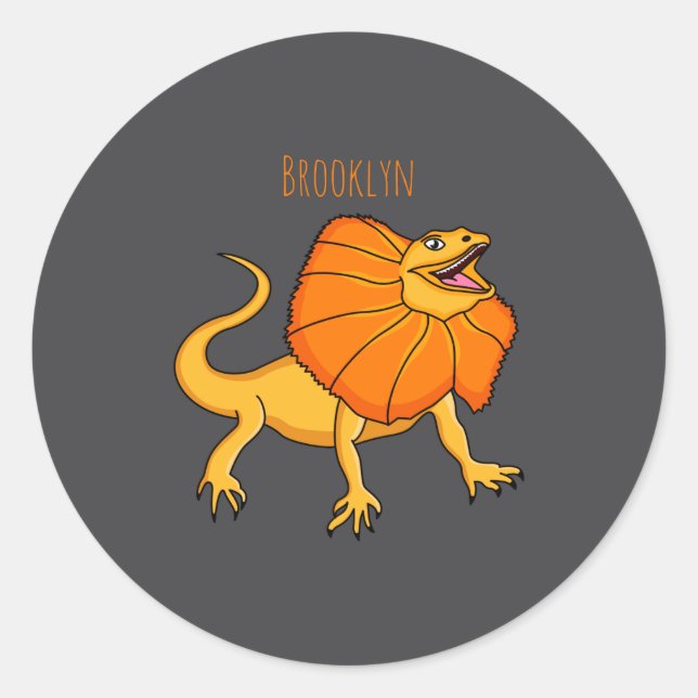 Orange Frilled Neck Lizard Cartoon Illustration Ba Classic Round Sticker (Front)