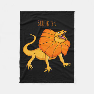 Orange Frilled Neck Lizard Cartoon Illustration Ba Fleece Blanket