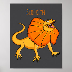 Orange Frilled Neck Lizard Cartoon Illustration Ba Poster